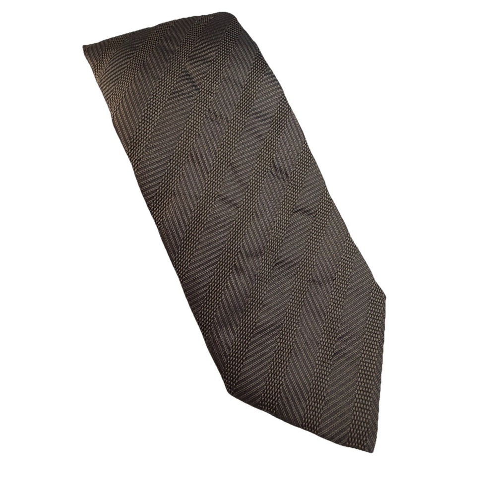 Barton Moda 100% Silk Tie Brown Geometric Stripe Woven Jacquard Mens Tie